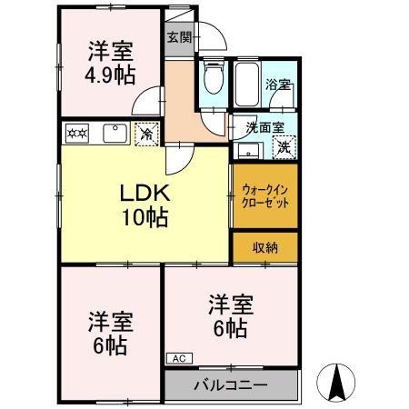 ドミールS(3LDK/1階)の間取り写真