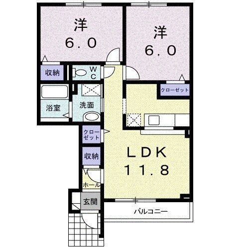 LEAF PLAZAI(2LDK/1階)の間取り写真