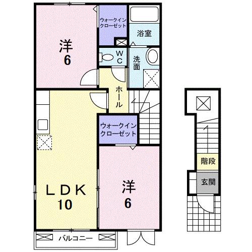 ベル・オーブ・メゾンC(2LDK/2階)の間取り写真