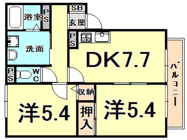 アイエフハイツ水波町IV(2DK/2階)の間取り写真