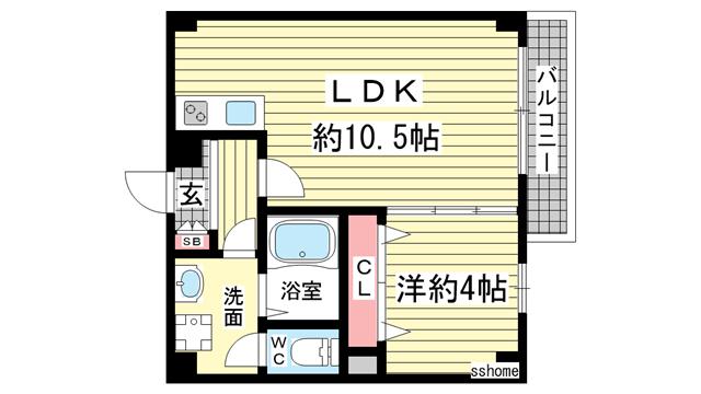 アリビラ六甲(1LDK/1階)の間取り写真