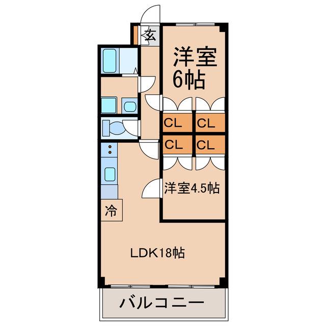 コーポ八坂(2LDK/6階)の間取り写真