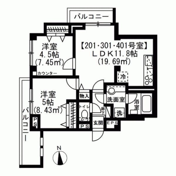 スカイエ西日暮里(2LDK/2階)の間取り写真