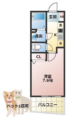 ルクレ阿波座レジデンス(1K/1階)の間取り写真