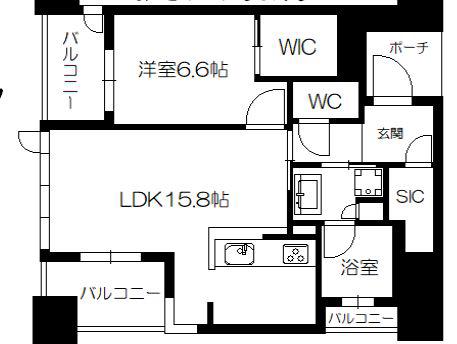 グランドメゾン京町堀タワー(1LDK/21階)の間取り写真