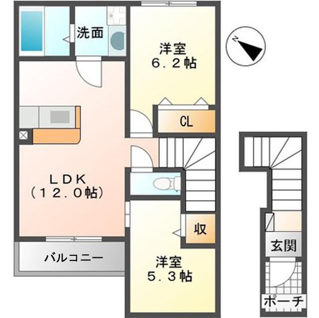 プリムローズ(2LDK/2階)の間取り写真