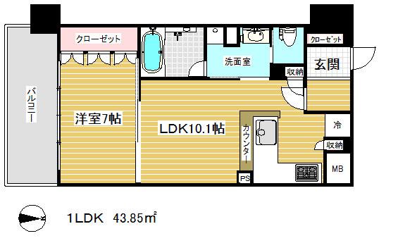 リーガル神戸三宮(1LDK/2階)の間取り写真