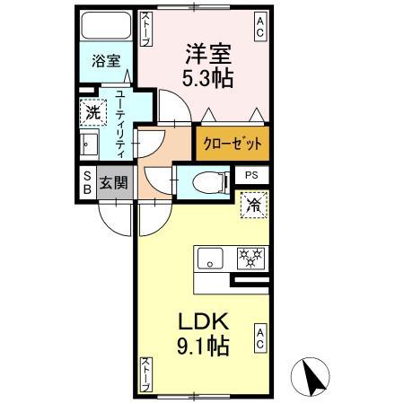 FIRST SKY H(1LDK/1階)の間取り写真