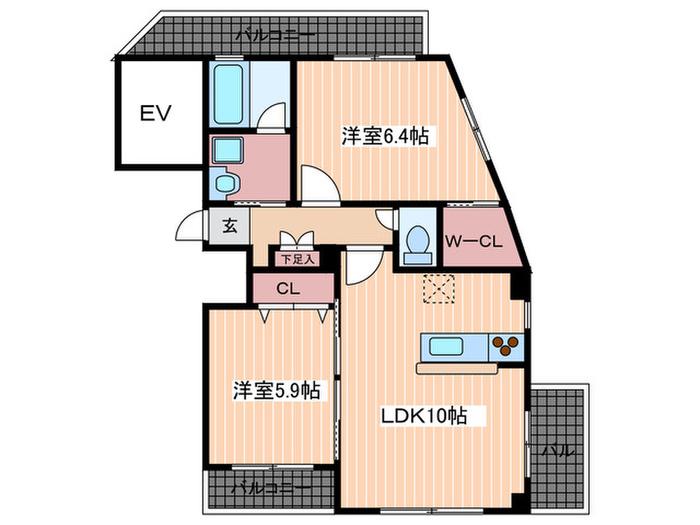 森元ビル(2LDK/2階)の間取り写真