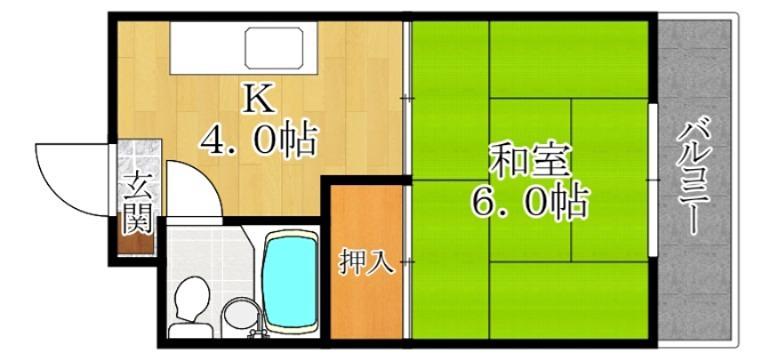 我孫子グランドハイツII(1K/4階)の間取り写真