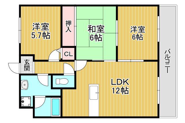 エントピア福泉(3LDK/1階)の間取り写真