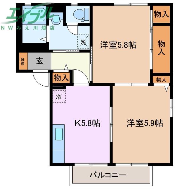 ハイネス21 B棟(2K/2階)の間取り写真