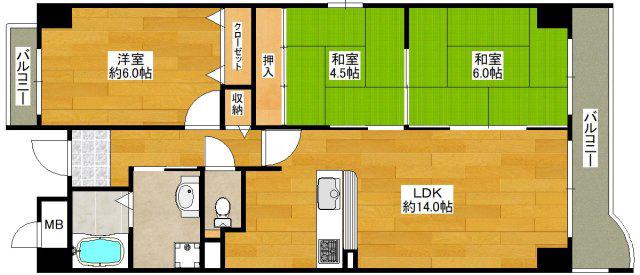 第3阿井マンション(3LDK/4階)の間取り写真
