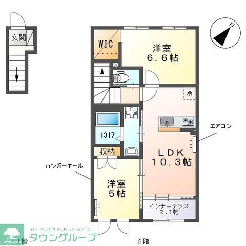 グリーンヒルII(2LDK/2階)の間取り写真