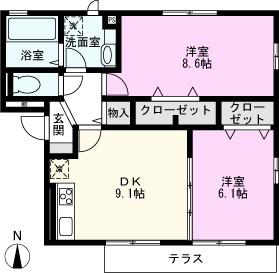 キャレ・メゾンII(2DK/1階)の間取り写真