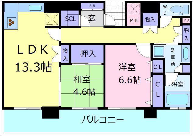 サンメゾン北野田サンタワー(2LDK/16階)の間取り写真