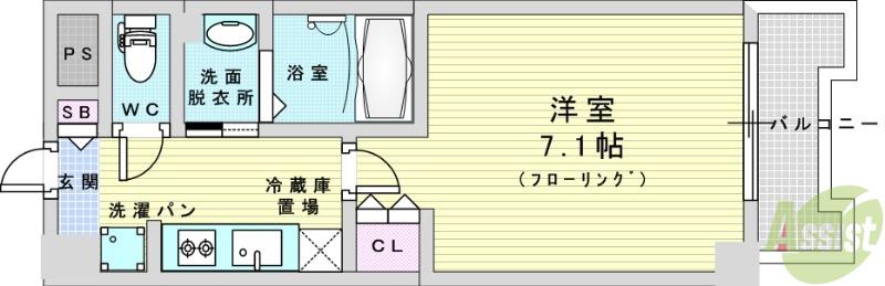 メロディア塚本(1K/8階)の間取り写真