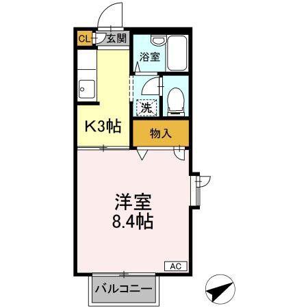 ヒルサイドテラスC(1K/2階)の間取り写真