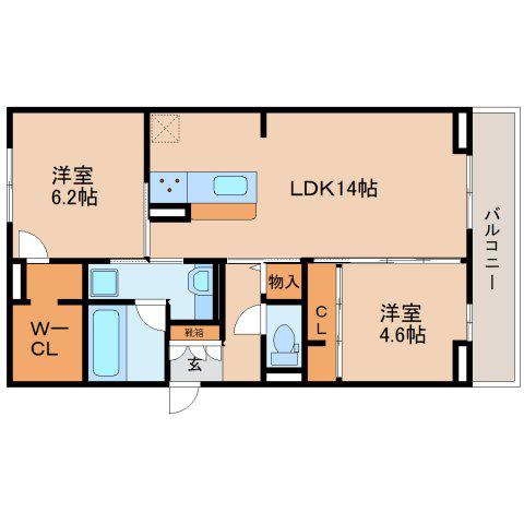 SHINE FORT(2LDK/2階)の間取り写真
