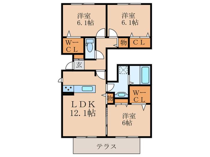 D-ROOM野間弐番館(3LDK/1階)の間取り写真