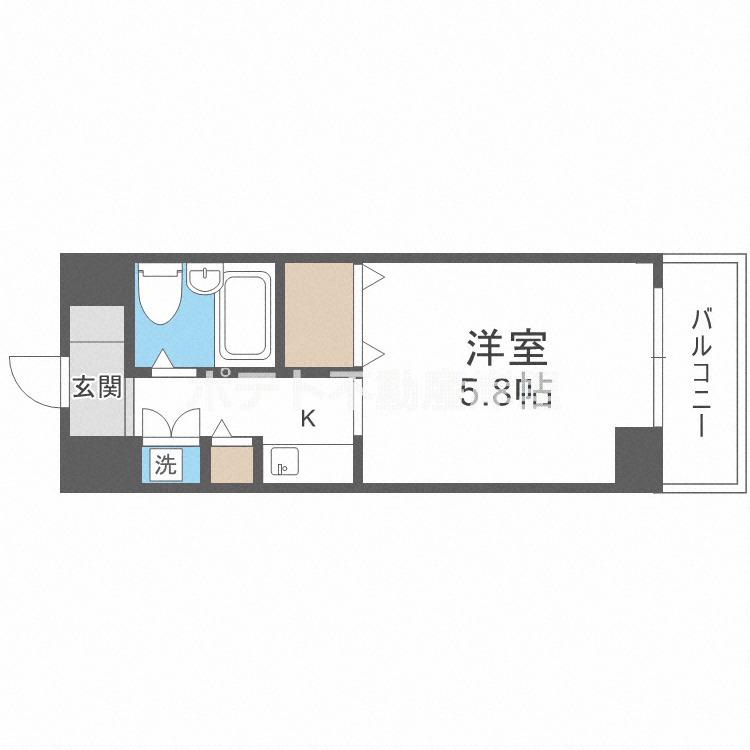 ロマネスク 天神ノ森(1K/9階)の間取り写真