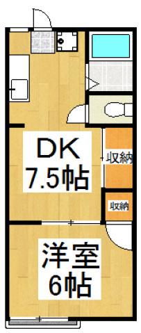 サンライズアパートメントA棟(1DK/1階)の間取り写真