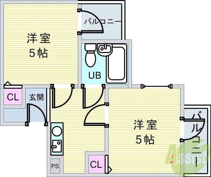 六龍苑岡町(2K/3階)の間取り写真