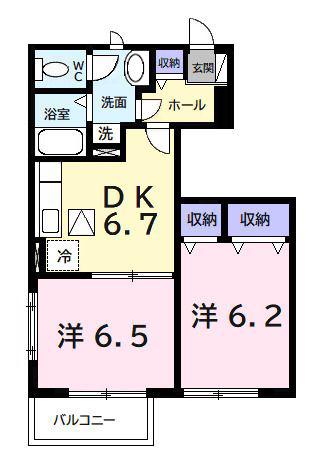 ファミールII(2DK/1階)の間取り写真