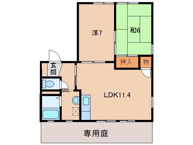 グリーンフル狐島(2LDK/1階)の間取り写真