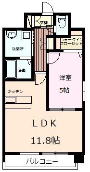 クィーンズくまなん(1LDK/5階)の間取り写真
