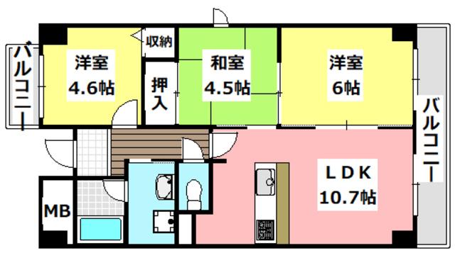 ラ・ペイナタール(3LDK/1階)の間取り写真