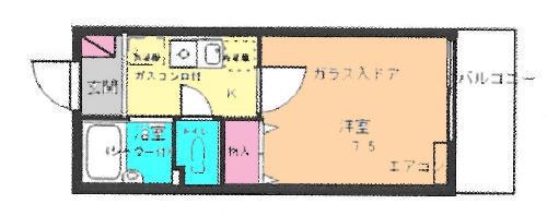 ドミールB(1K/1階)の間取り写真