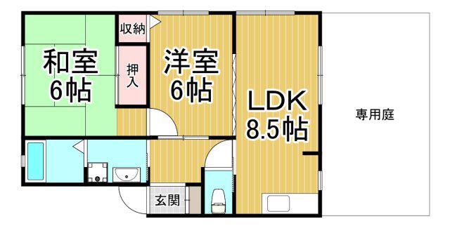 ファミーユ村上(2LDK/1階)の間取り写真