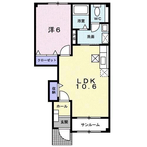 フィオーレ.KB(1LDK/1階)の間取り写真