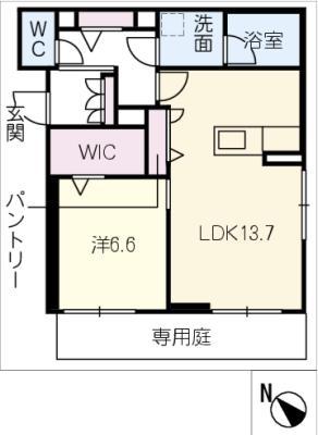 シャーメゾン中条町(1LDK/1階)の間取り写真