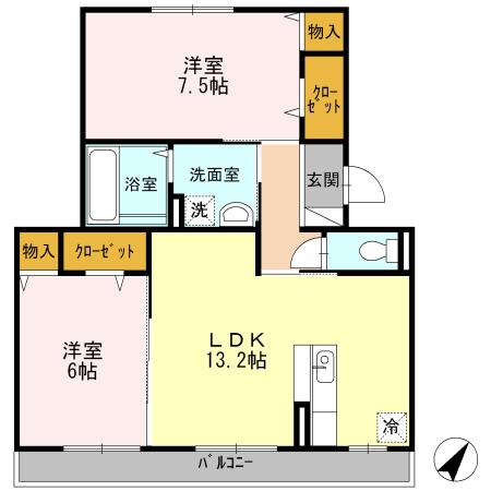 ゴールデンエコー(2LDK/2階)の間取り写真