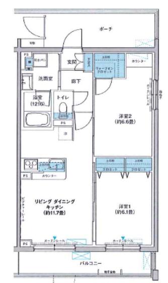 シンクロニシティ武蔵野(2LDK/1階)の間取り写真