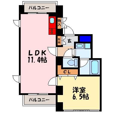 FLATS TSUKAMOTO(1LDK/4階)の間取り写真
