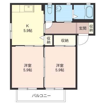 クレールメゾン(2DK/2階)の間取り写真
