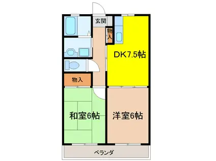 JR常磐線 赤塚駅 車で5分 4階建 築31年(2DK/3階)の間取り写真