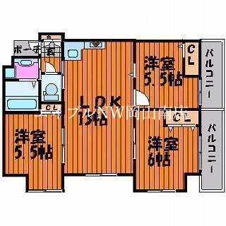 ベンハウス伊福町(3LDK/2階)の間取り写真