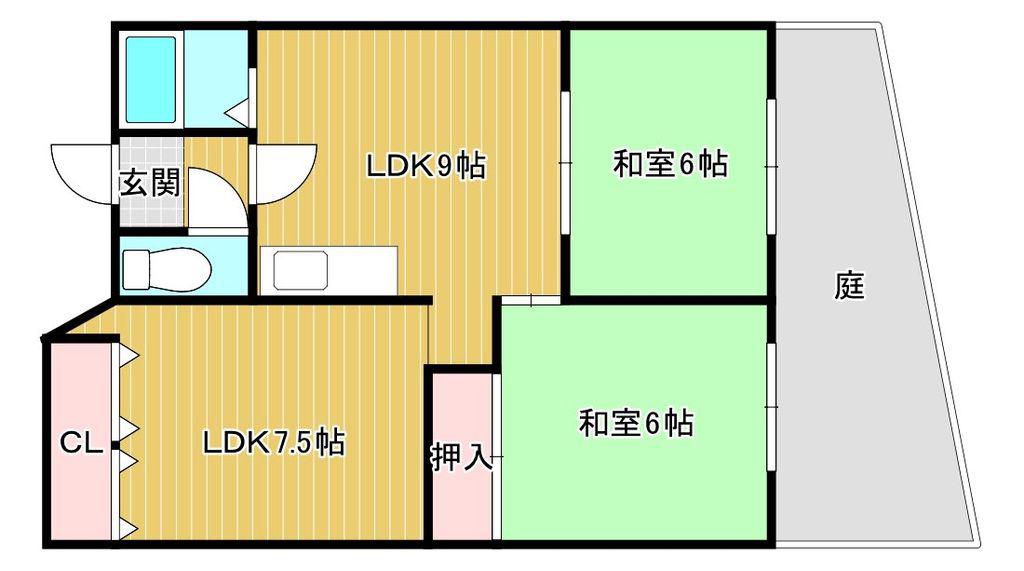 第2マウントハイツ(3DK/1階)の間取り写真
