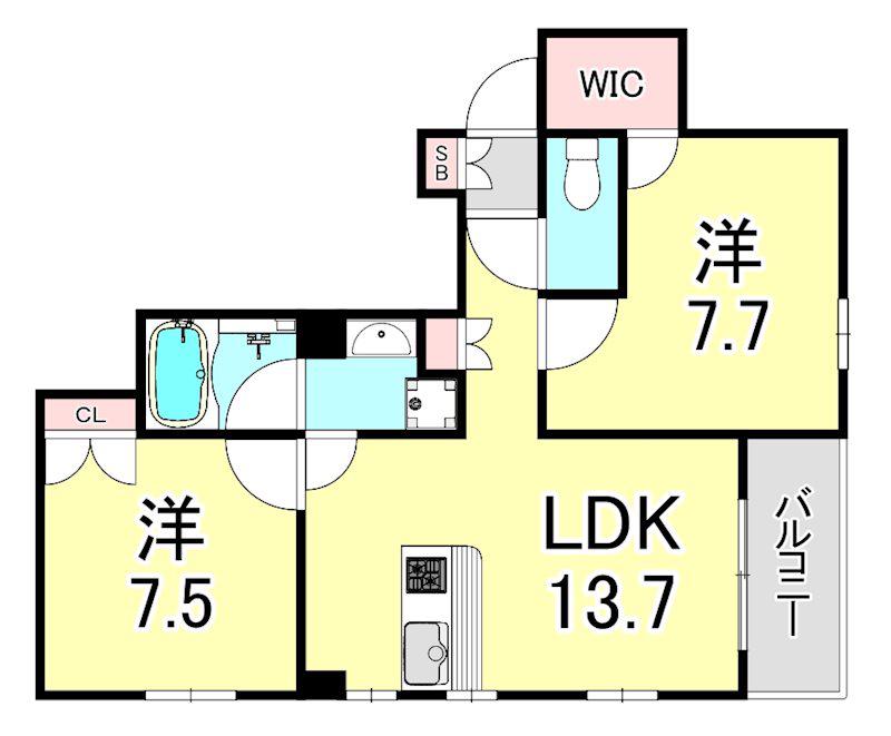 VILLA MUSICA西宮北口(2LDK/3階)の間取り写真