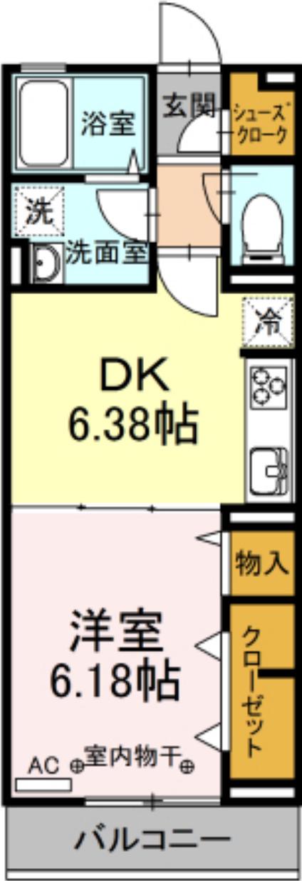ロード花みずき(1DK/3階)の間取り写真
