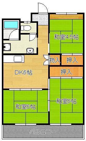 通谷グリーンハイツ(3DK/5階)の間取り写真