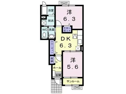クオーレI(2DK/1階)の間取り写真