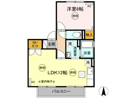 ベルコート B棟(1LDK/1階)の間取り写真