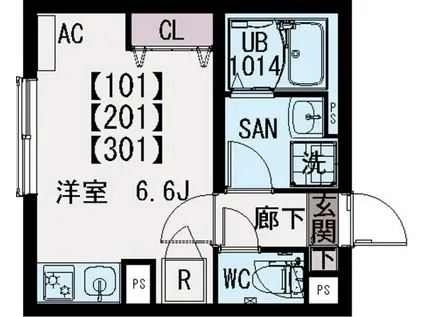 IXO DAITA VALLEY(ワンルーム/1階)の間取り写真