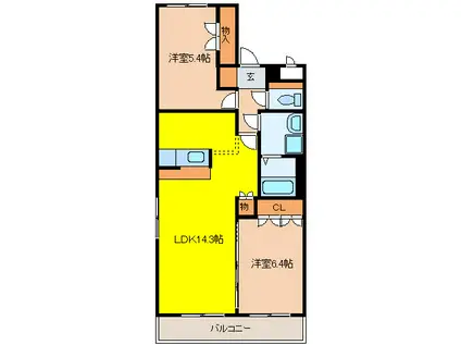 エルシオン(2LDK/1階)の間取り写真