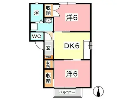 ニングル土倉 A-II(2DK/2階)の間取り写真
